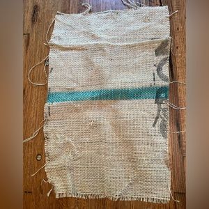 Burlap Fabric with Teal Stripe